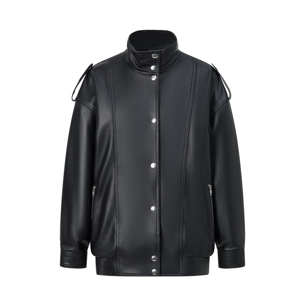 Irina High-Neck Leather Jacket | LEDAIR Official Site