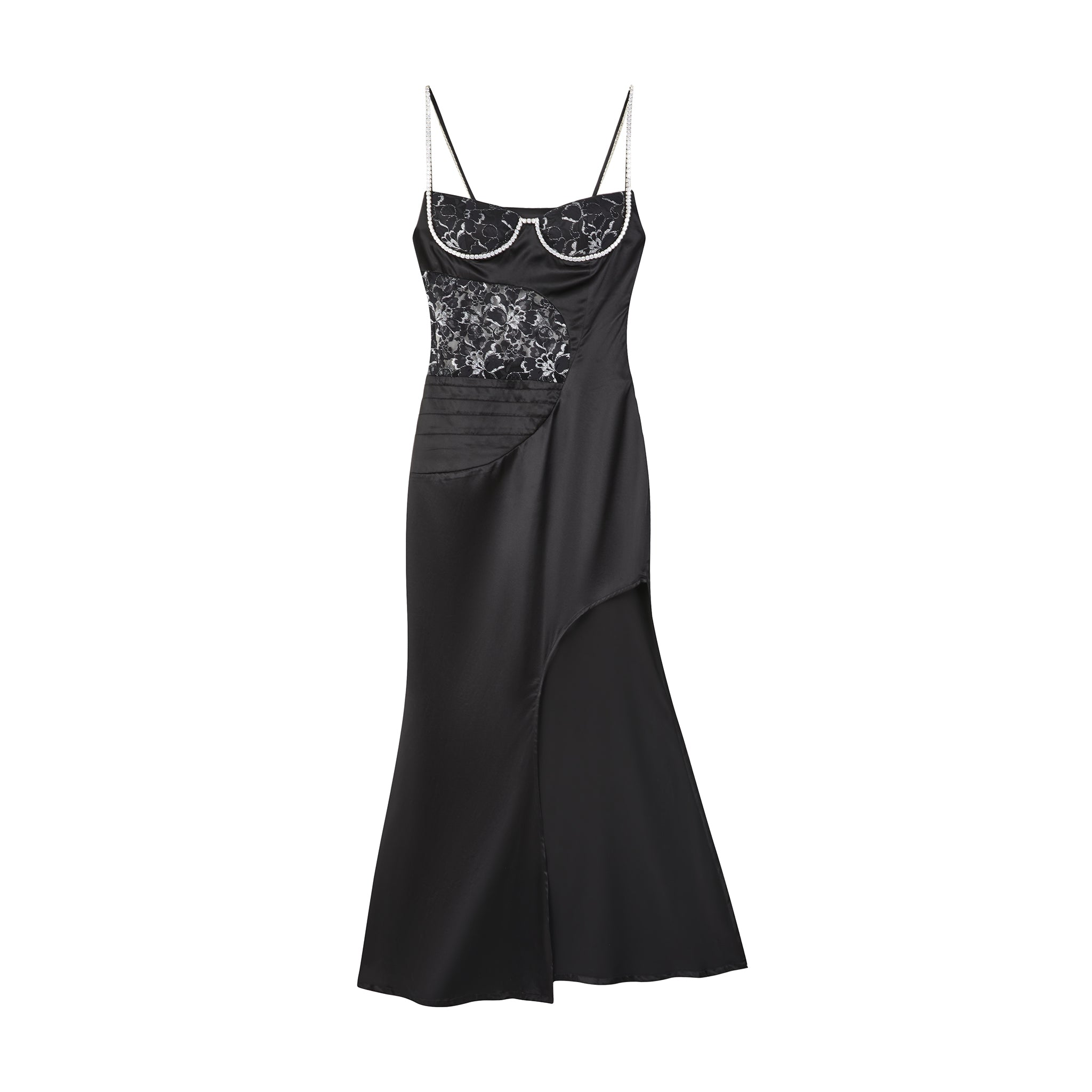 Asymmetry Lace Affair Black Midi Dress - LEDAIR