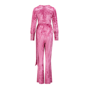 Daphine Pink Velvet Flare Jumpsuit - LEDAIR