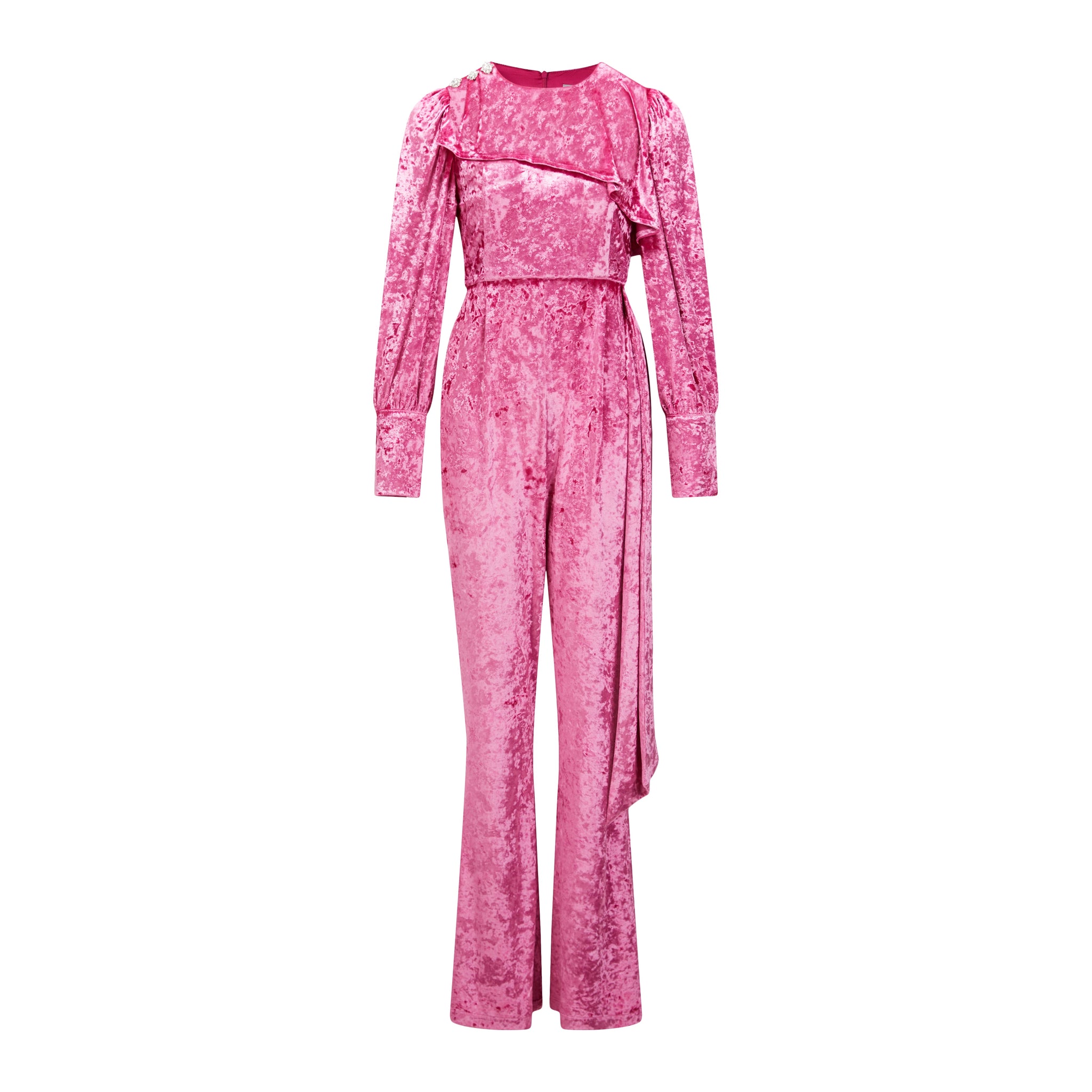 Daphine Pink Velvet Flare Jumpsuit - LEDAIR