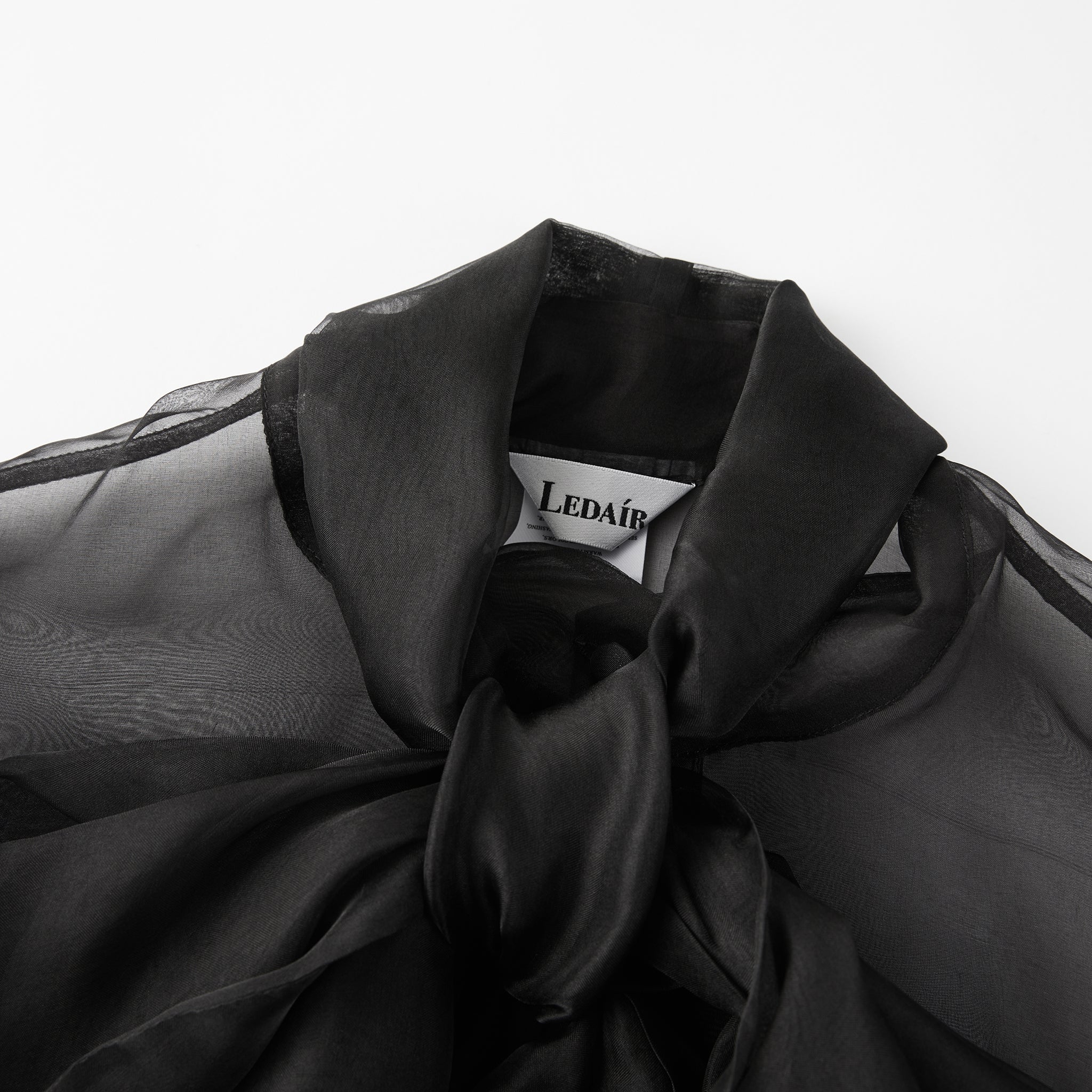 Frida Tie Neck Blouse in Black - LEDAIR