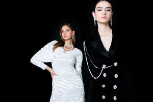 Isabella Rhinestone Chain Velvet Blazer Dress - LEDAIR