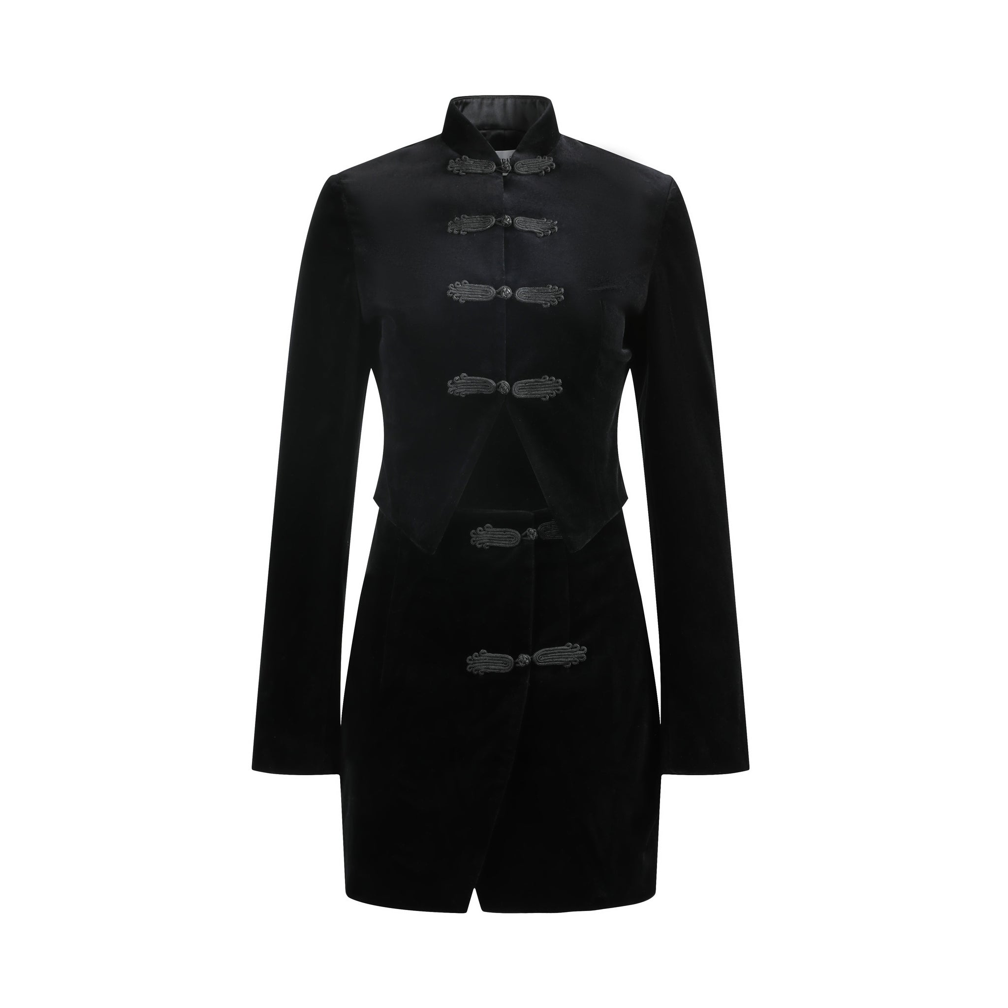 Layered Velvet Cropped Jacket Set in Black - LEDAIR