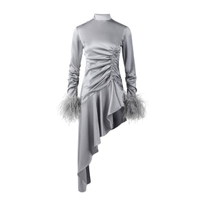Léa Asymmetric Feather-Trimmed Silk Dress - LEDAIR