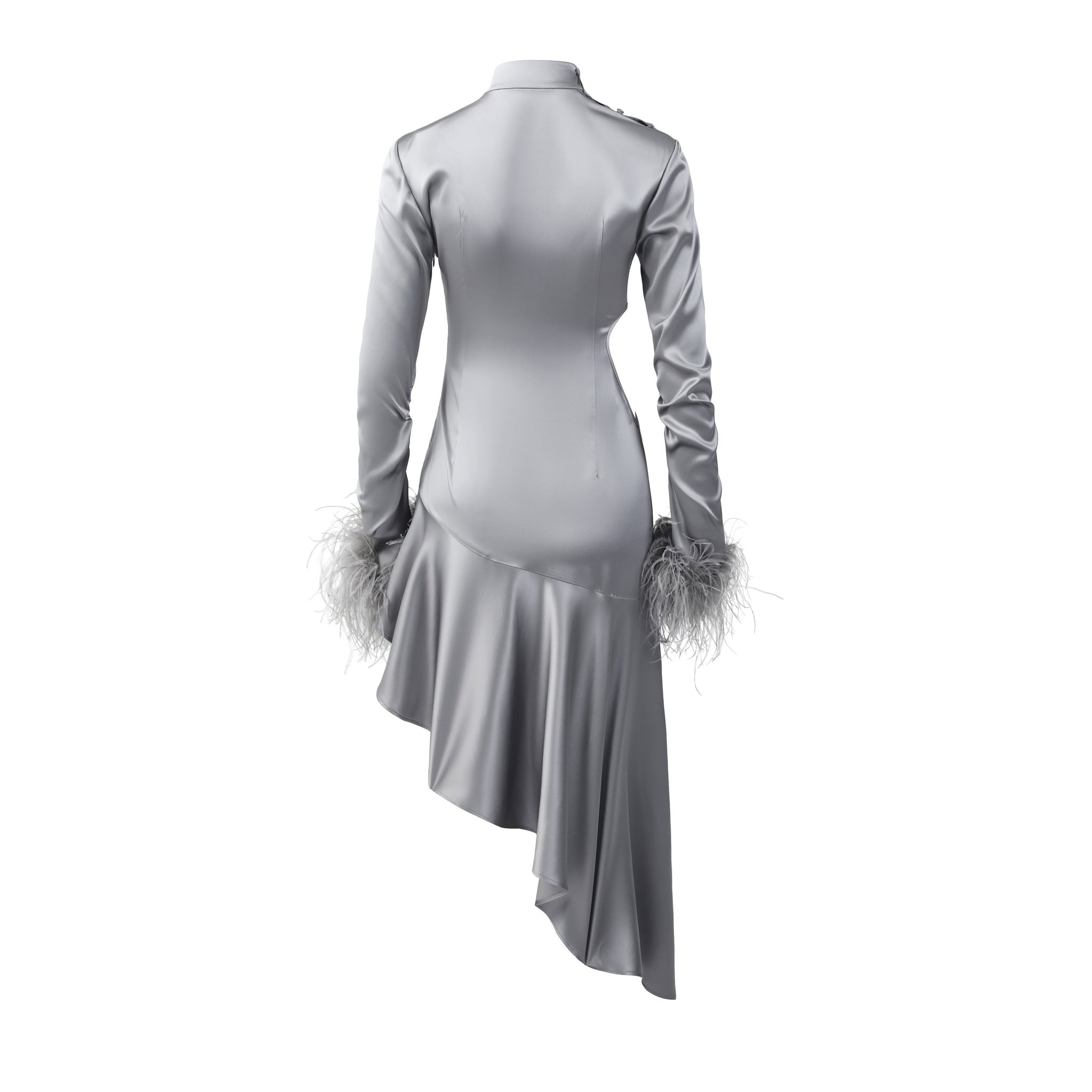 Léa Asymmetric Feather-Trimmed Silk Dress - LEDAIR
