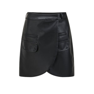 Pocketed Panache Faux Leather Mini Skirt - LEDAIR
