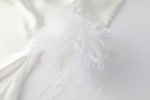 Rosé Off Shoulder Feather-Trimmed Dress - LEDAIR