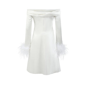 Rosé Off Shoulder Feather-Trimmed Dress - LEDAIR
