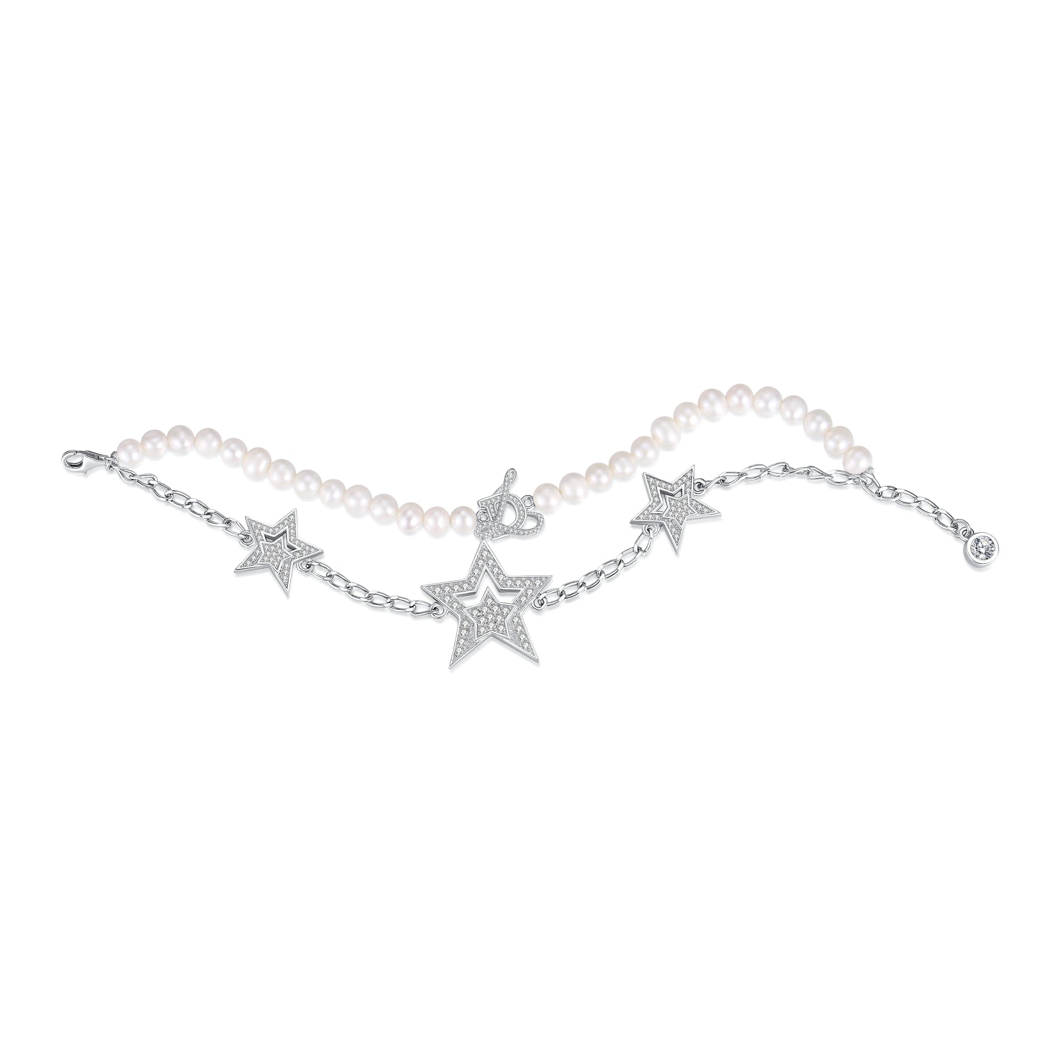 Starry Night Crystal and Pearl Double Chain Bracelet - LEDAIR