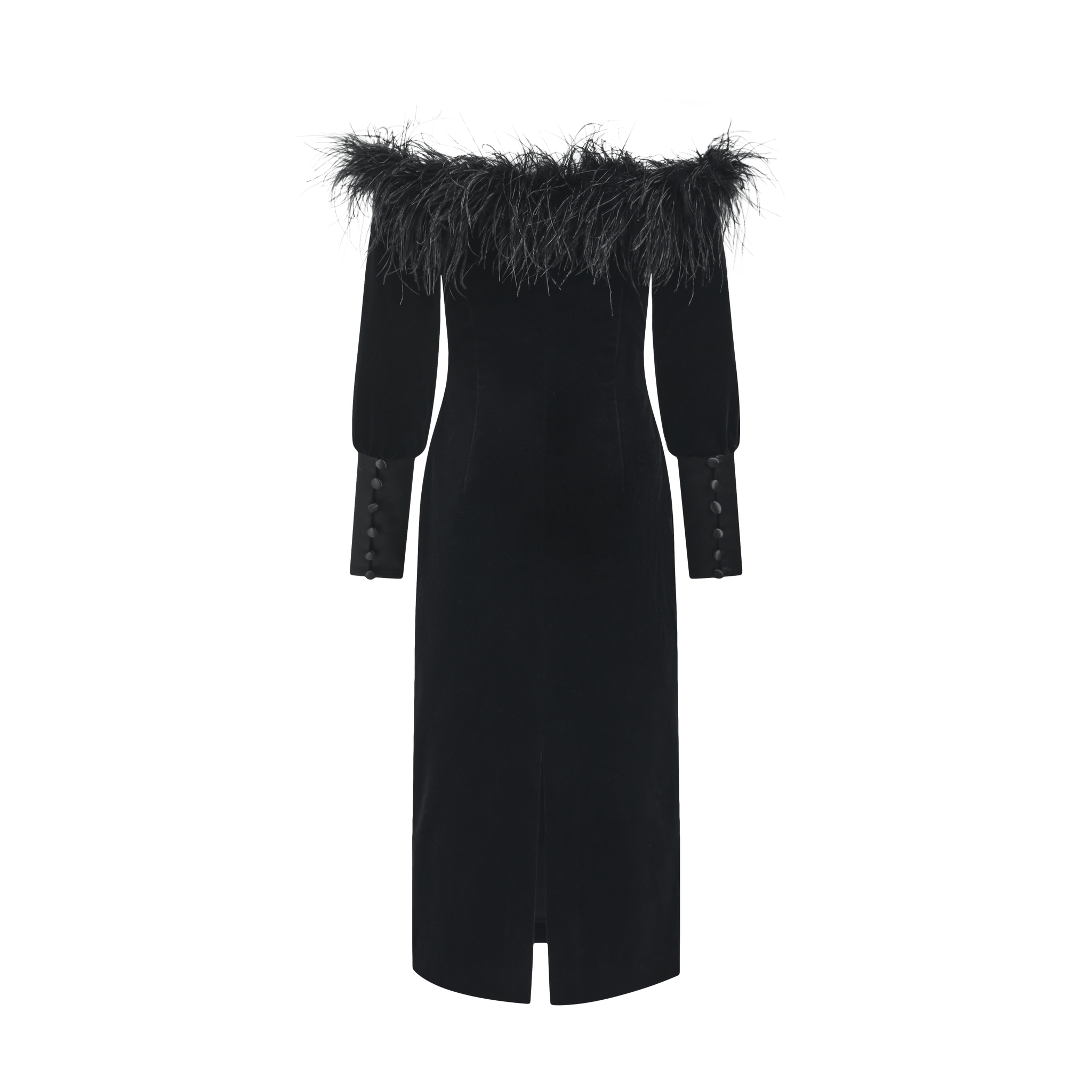 Suzette Off-Shoulder Feather-Trim Velvet Gown - LEDAIR