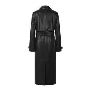 Gabrielle Belted Leather Trench Jacket