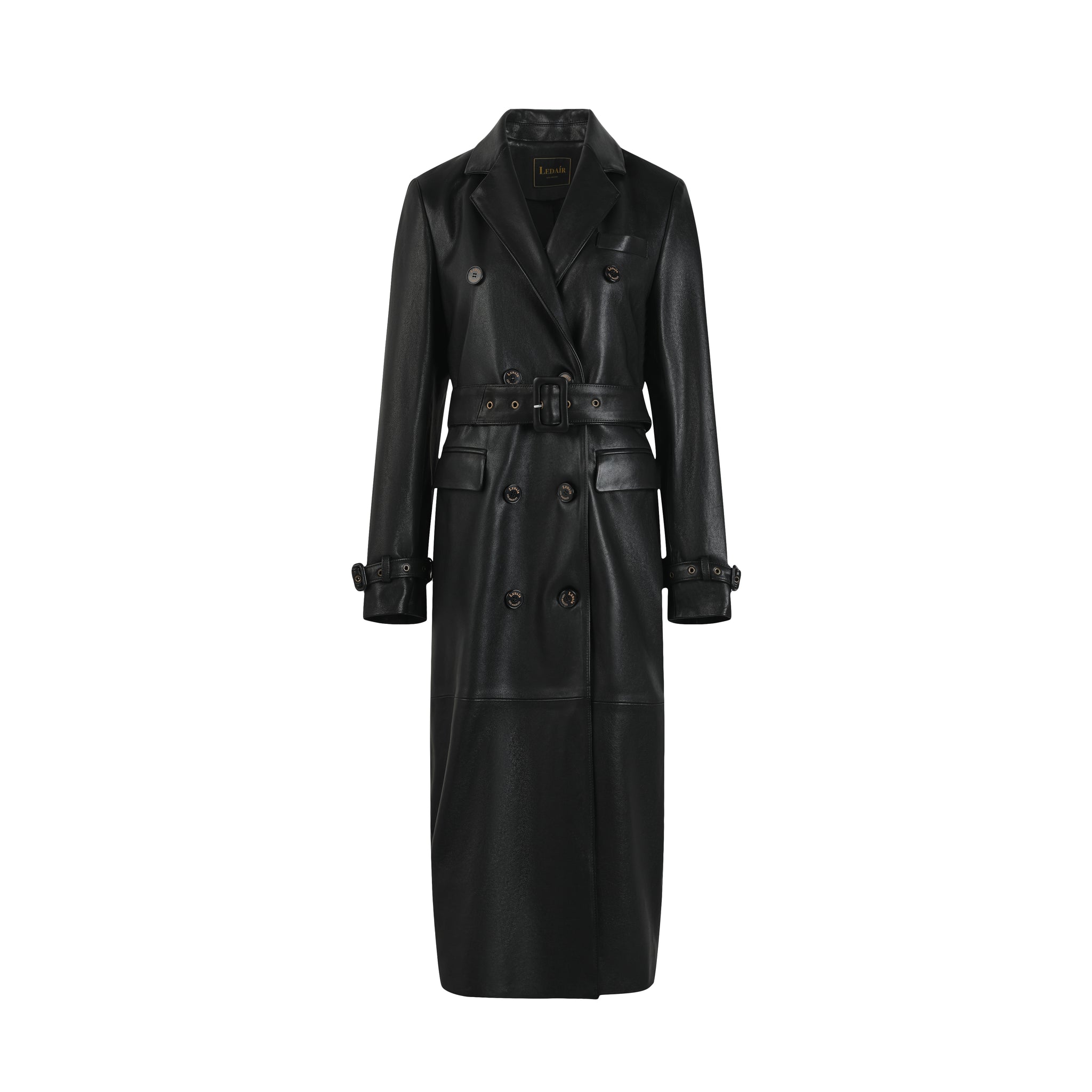 Gabrielle Belted Leather Trench Jacket