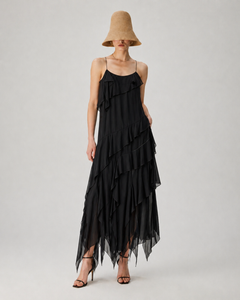 black chiffon ruffle maxi dress Essence Chiffon Ruffle Maxi Dress (Black)