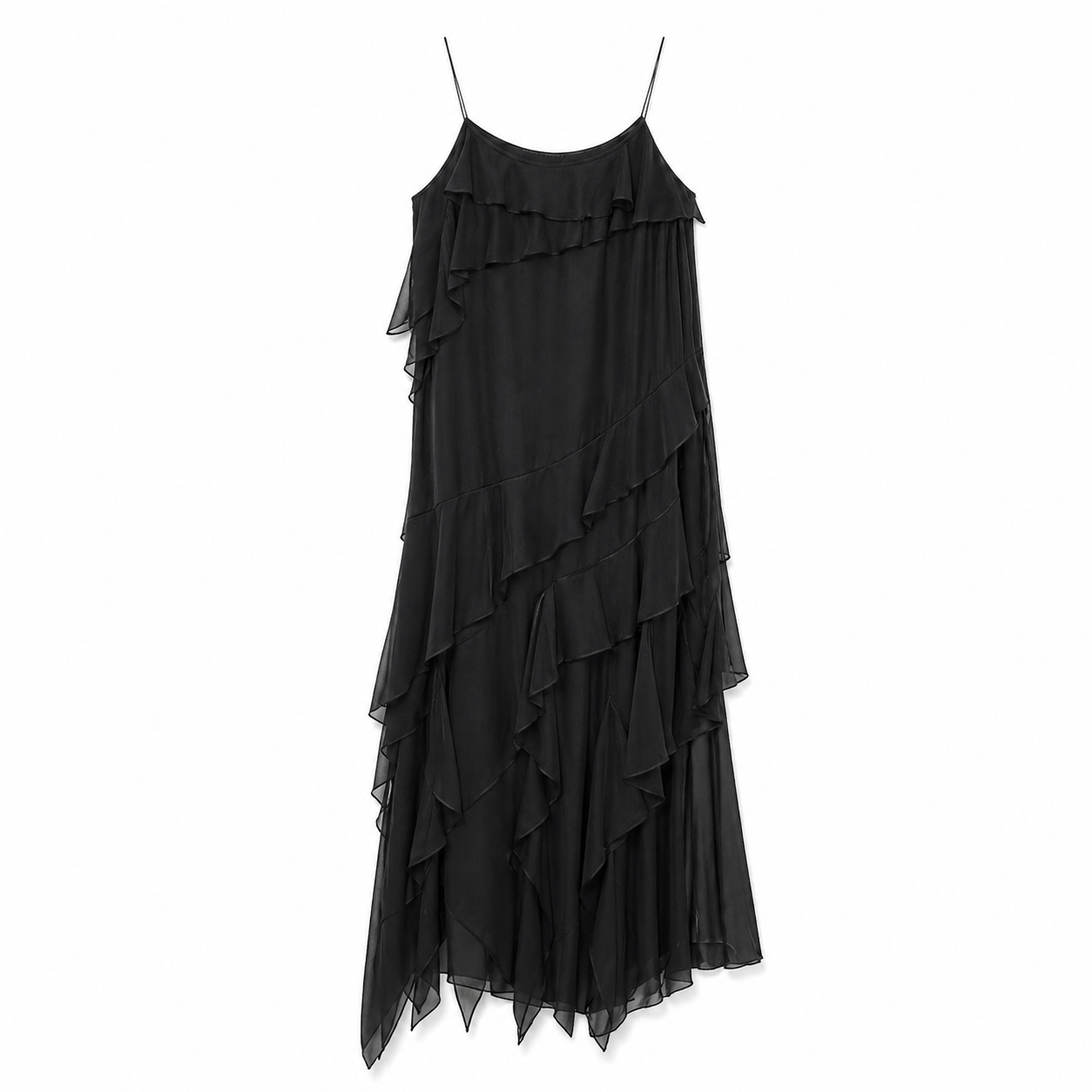 black chiffon ruffle maxi dress Black Ruffle Chiffon Maxi Dress