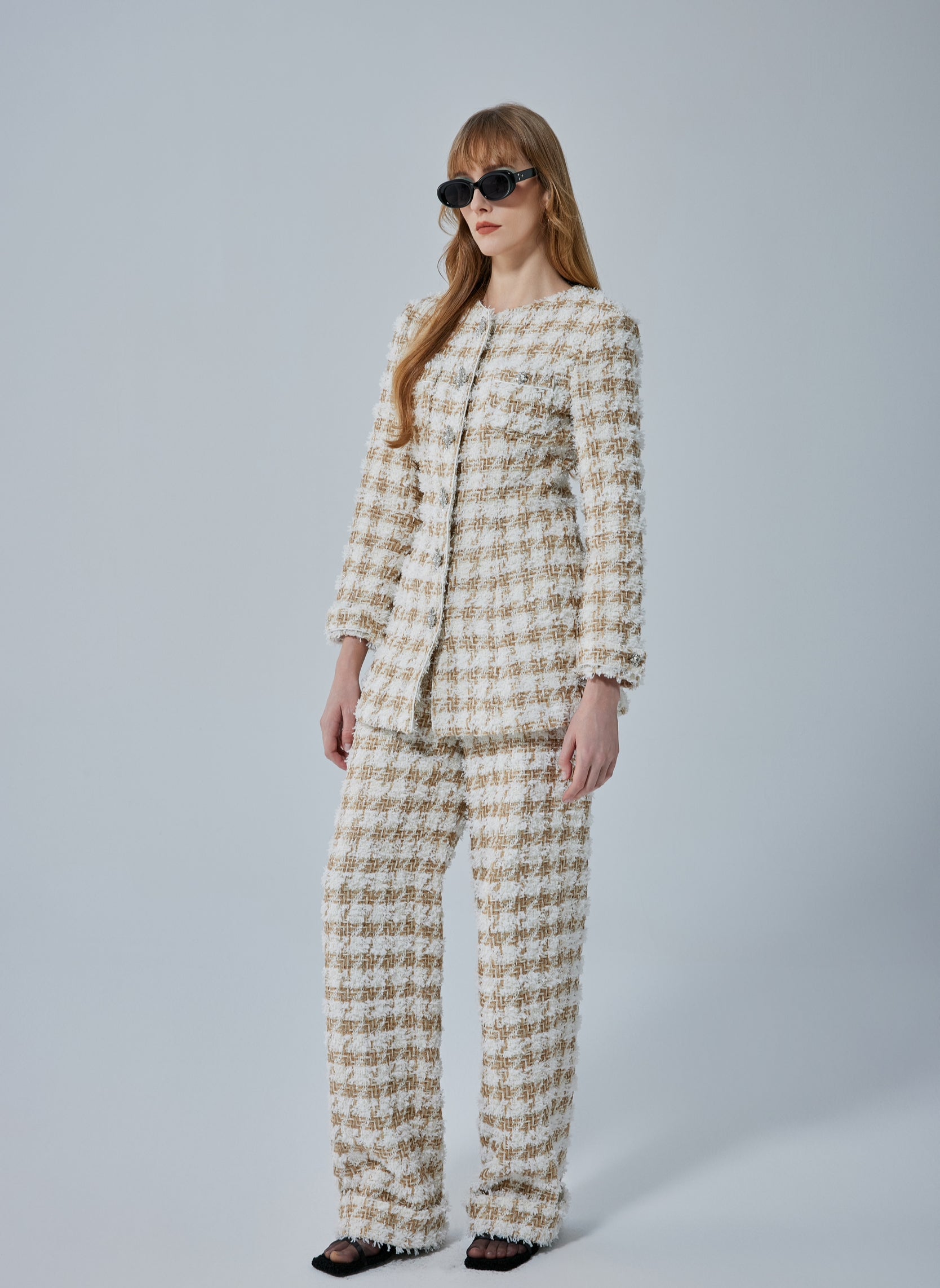 Alexandra Bouclé Tweed Long Coat