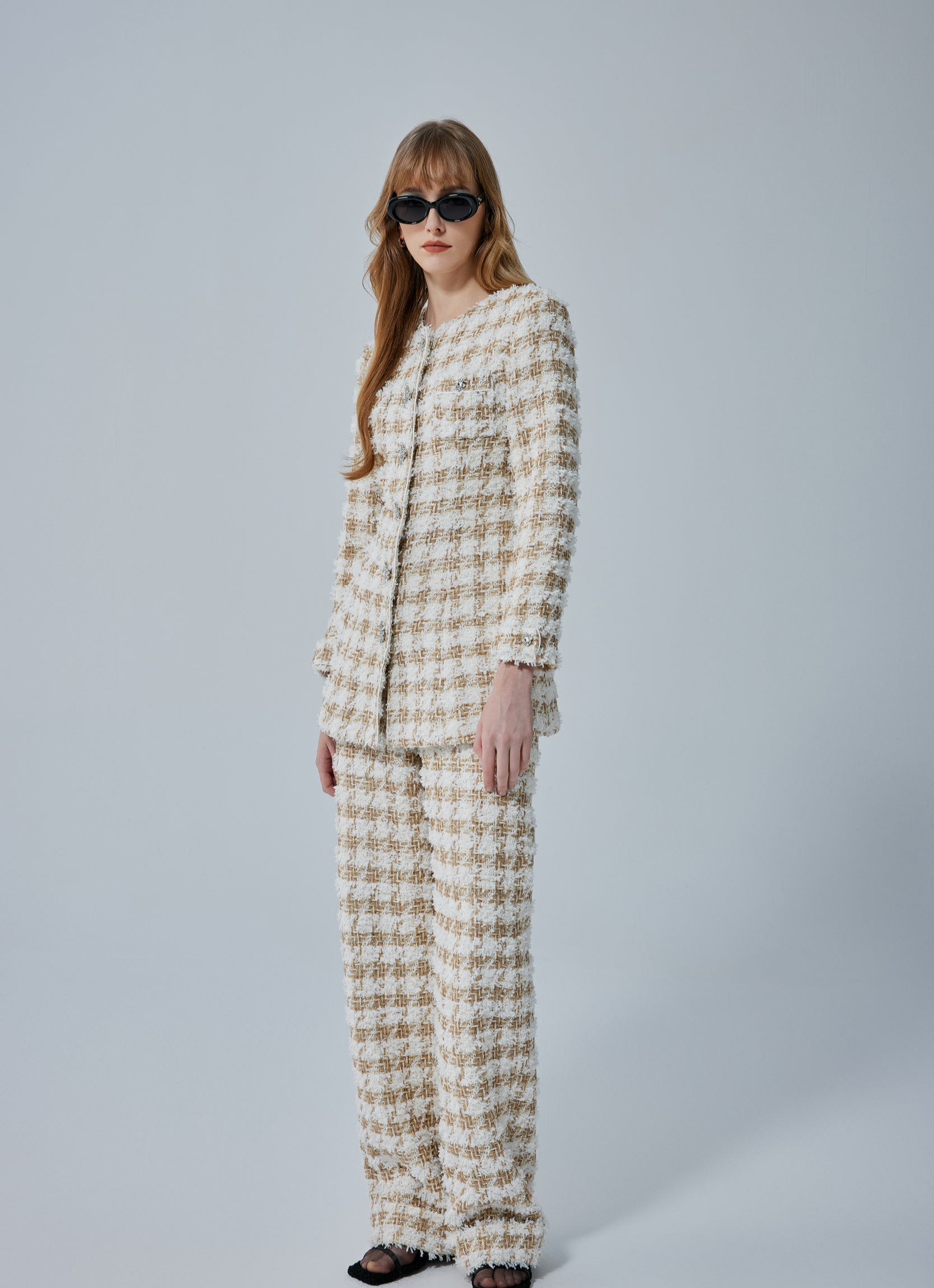 Alexandra Bouclé Tweed Long Coat