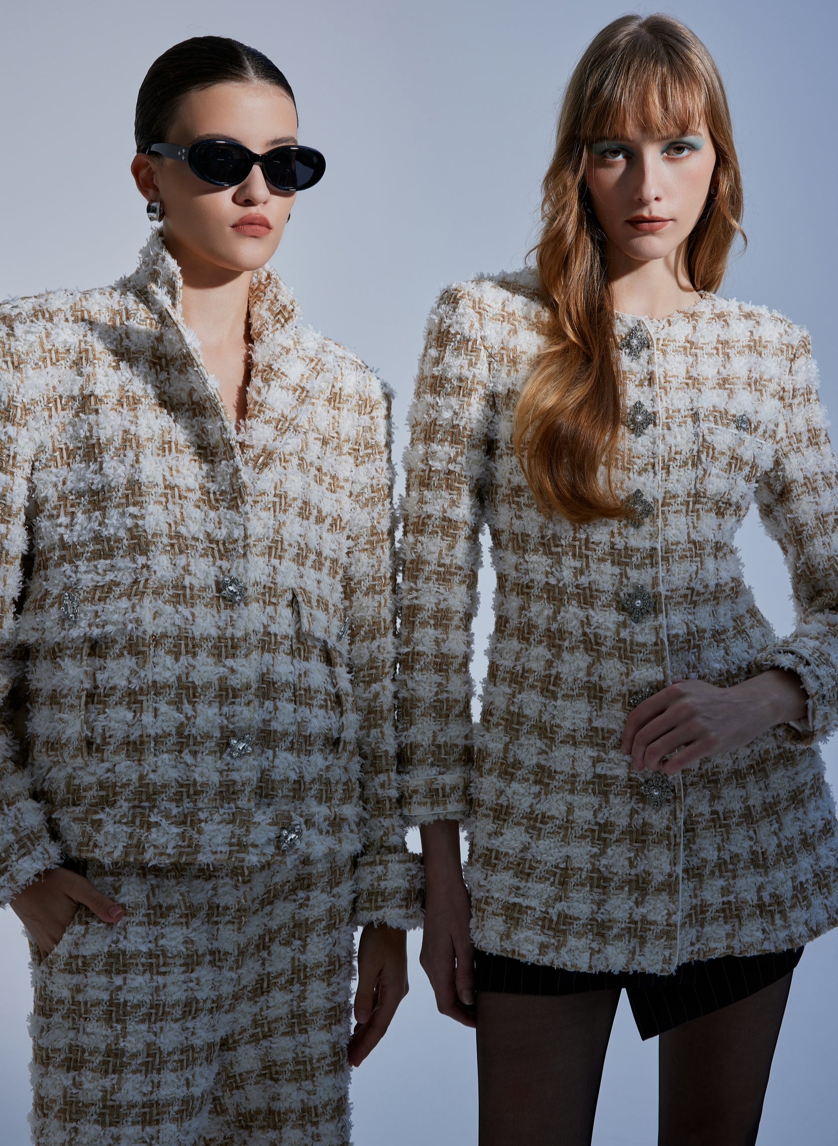 Alexandra Bouclé Tweed Long Coat