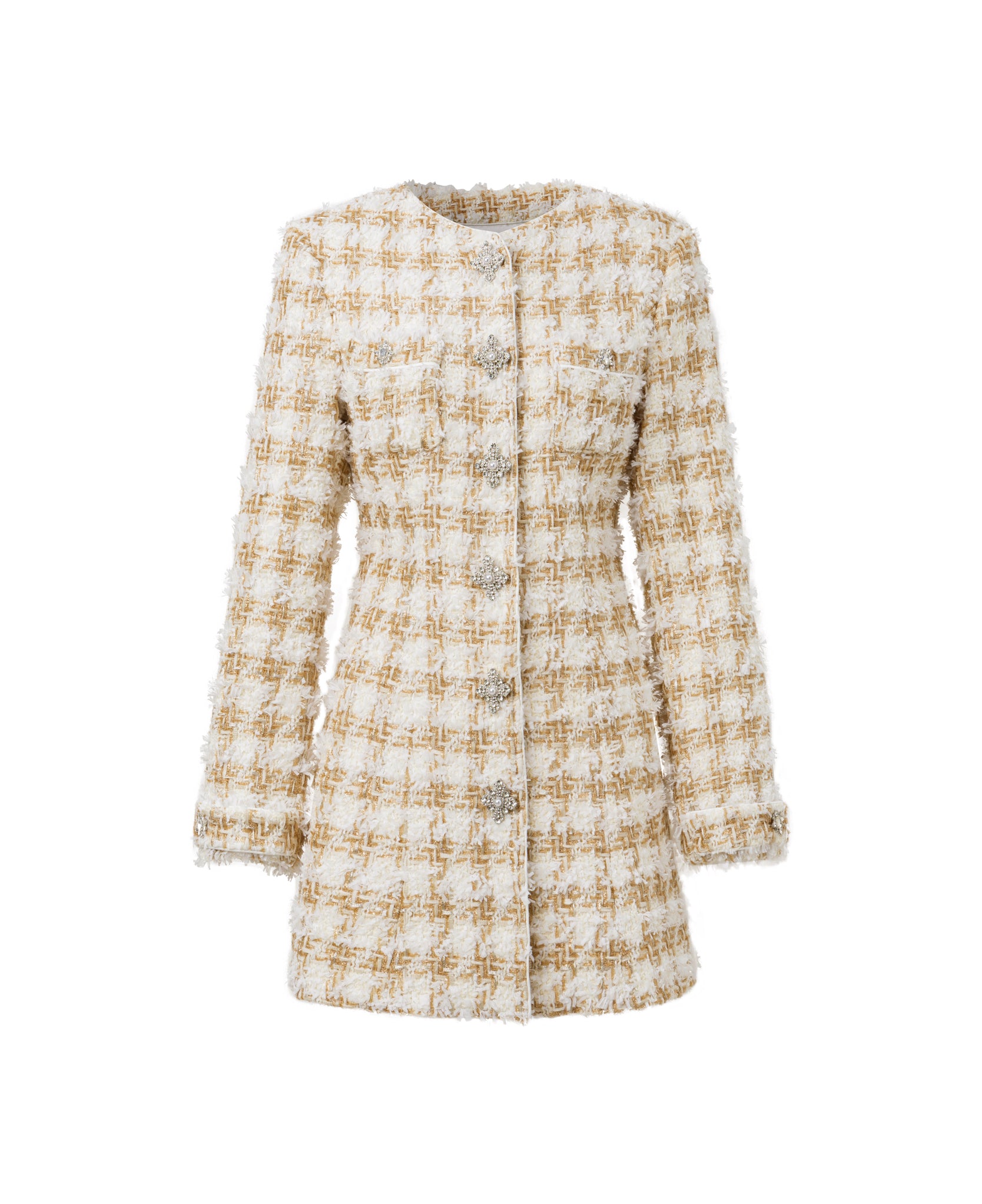 Alexandra Bouclé Tweed Long Coat – LEDAIR