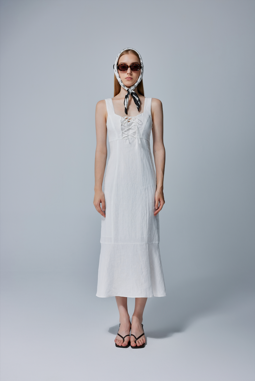 Isabella Lace-Up  Linen Midi Dress