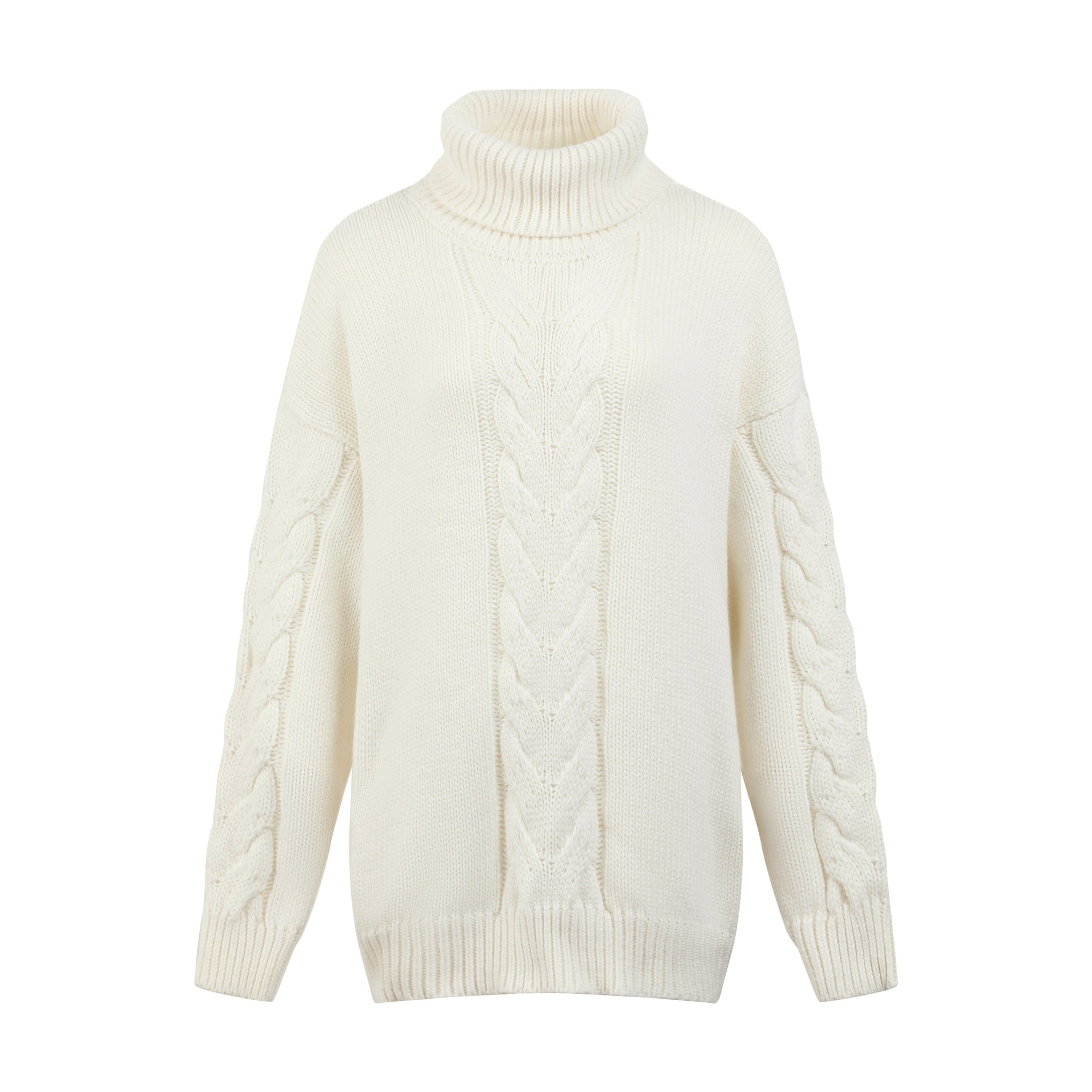 Cicilia Wool Blend Turtleneck Sweater in White - LEDAIR