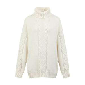 Cicilia Wool Blend Turtleneck Sweater in White - LEDAIR