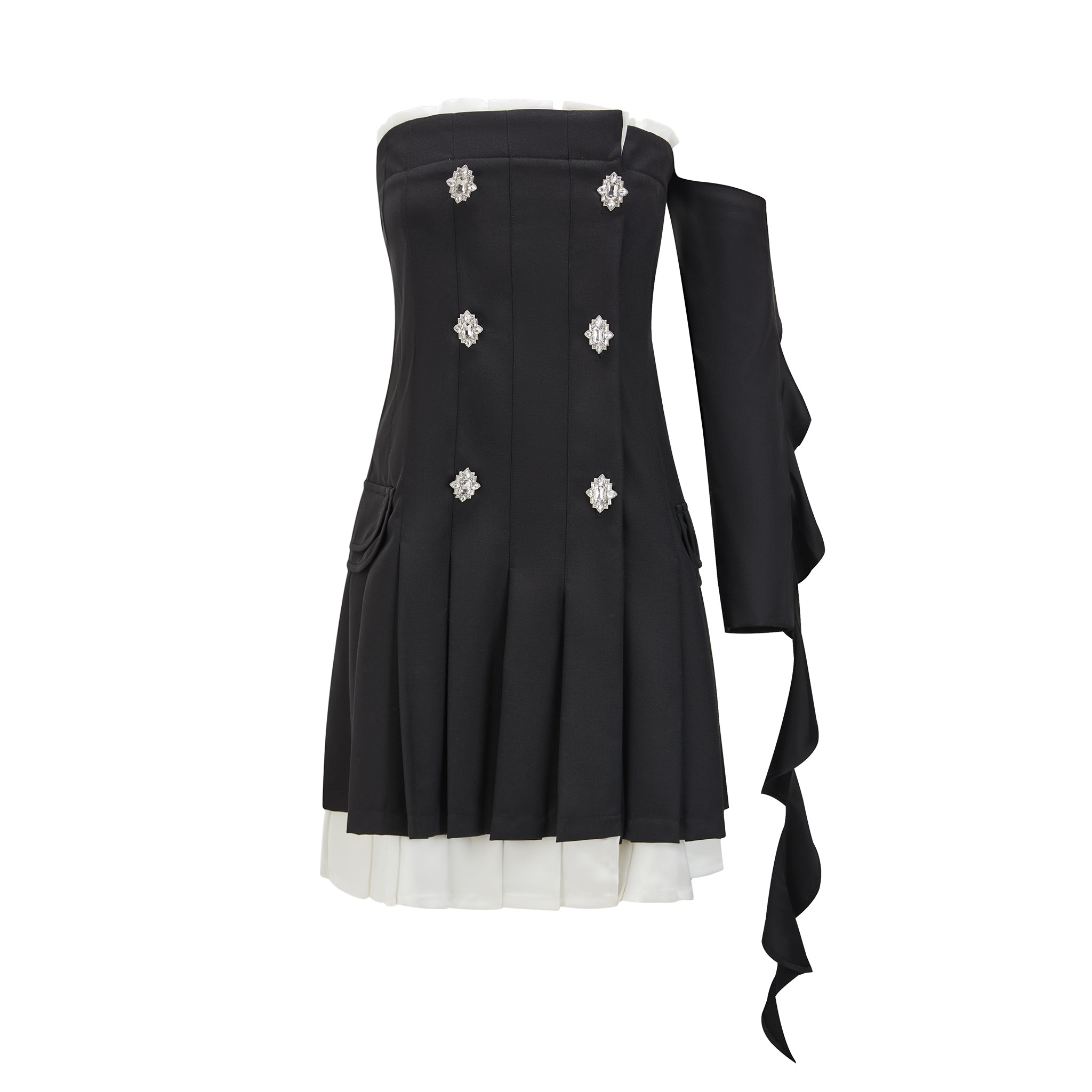 Kari Asymmetry Pleated Mini Dress - LEDAIR
