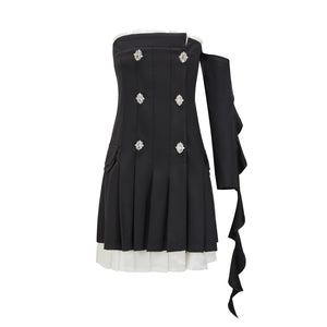Kari Asymmetry Pleated Mini Dress - LEDAIR