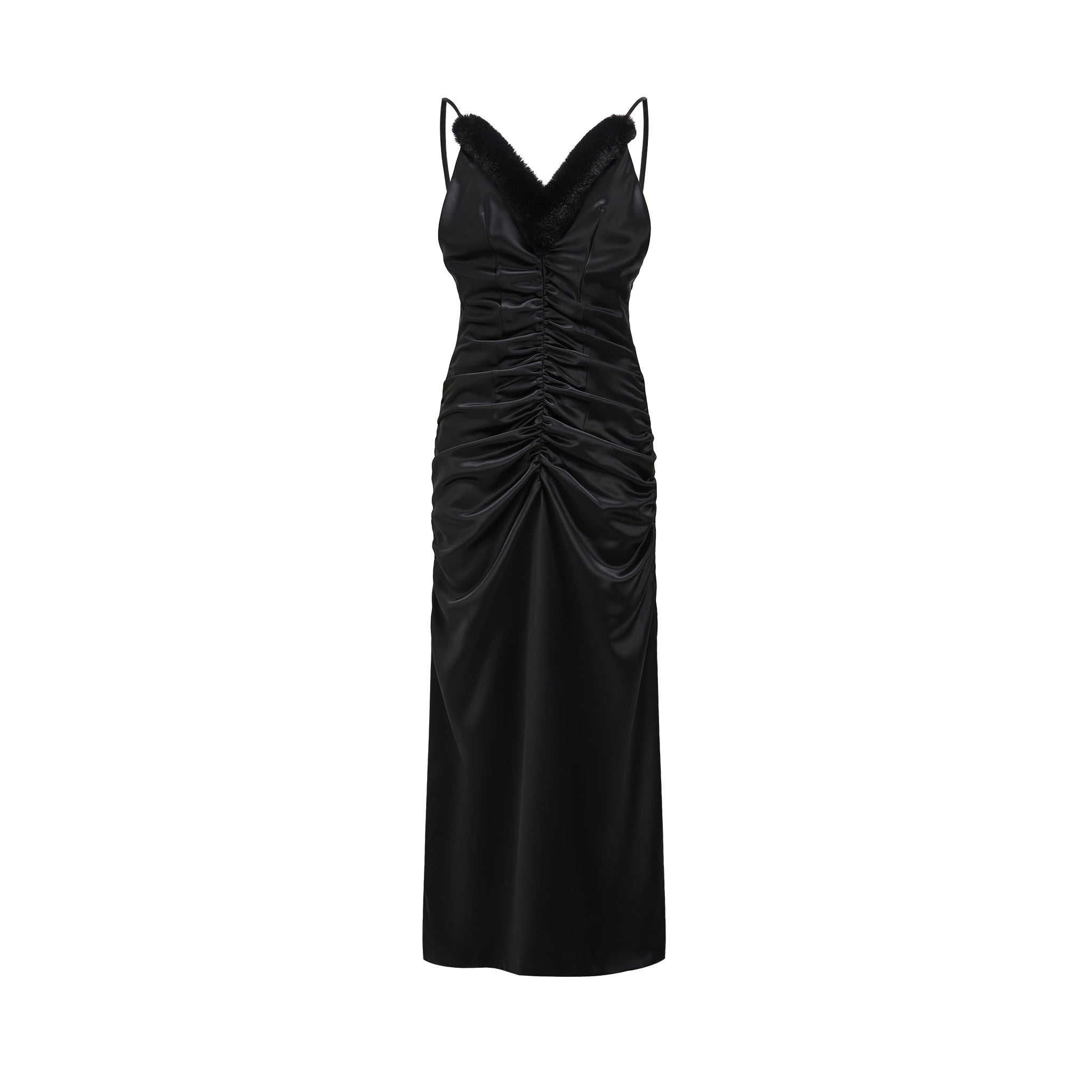 Mila Satin Faux Fur-Trimmed Dress - LEDAIR