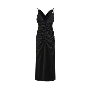 Mila Satin Faux Fur-Trimmed Dress - LEDAIR