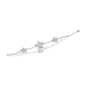 Starry Night Crystal and Pearl Double Chain Bracelet - LEDAIR