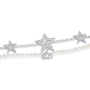 Starry Night Crystal and Pearl Double Chain Bracelet - LEDAIR